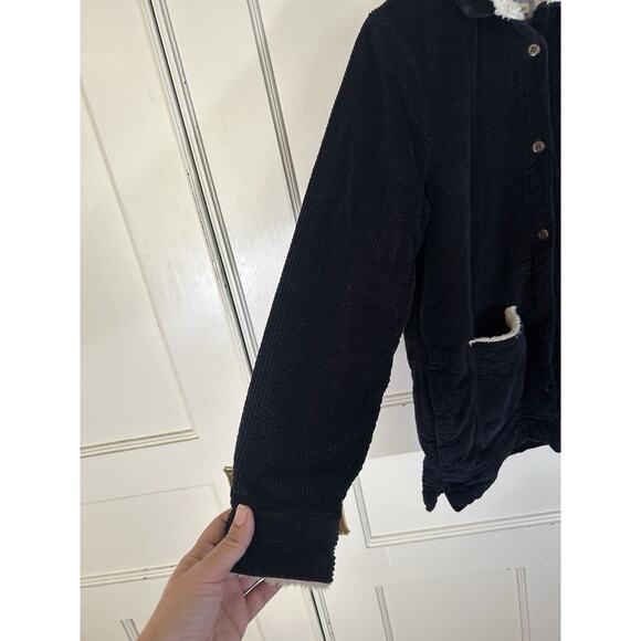 LL Bean Corduroy Sherpa Lined Button Shacket Womens Size Small Black Chore Cozy - Picture 3 of 10